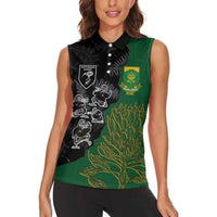 Custom Aotearoa South Africa Rugby Freedom Cup Women Sleeveless Polo Shirt Kiwi Warriors Haka with King Protea Symbol LT03 - Polynesian Pride