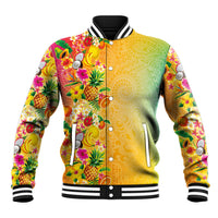 Hawaiian Tropical Fruits and Plants Baseball Jacket Kakau Pattern Summer Vibe LT03 Unisex Multicolor - Polynesian Pride