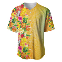 Hawaiian Tropical Fruits and Plants Baseball Jersey Kakau Pattern Summer Vibe LT03 Multicolor - Polynesian Pride