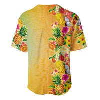 Hawaiian Tropical Fruits and Plants Baseball Jersey Kakau Pattern Summer Vibe LT03 - Polynesian Pride