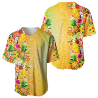 Hawaiian Tropical Fruits and Plants Baseball Jersey Kakau Pattern Summer Vibe LT03 - Polynesian Pride