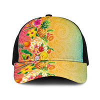 Hawaiian Tropical Fruits and Plants Baseball Net Cap Kakau Pattern Summer Vibe LT03 One Size Black Multicolor - Polynesian Pride