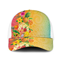 Hawaiian Tropical Fruits and Plants Baseball Net Cap Kakau Pattern Summer Vibe LT03 One Size White Multicolor - Polynesian Pride