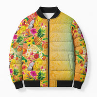 Hawaiian Tropical Fruits and Plants Bomber Puffer Jacket Kakau Pattern Summer Vibe LT03 Unisex Multicolor - Polynesian Pride