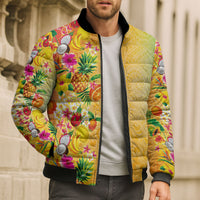 Hawaiian Tropical Fruits and Plants Bomber Puffer Jacket Kakau Pattern Summer Vibe LT03 - Polynesian Pride