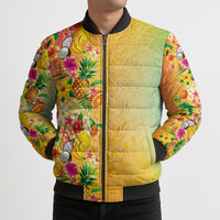 Hawaiian Tropical Fruits and Plants Bomber Puffer Jacket Kakau Pattern Summer Vibe LT03 - Polynesian Pride