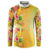 Hawaiian Tropical Fruits and Plants Button Sweatshirt Kakau Pattern Summer Vibe LT03 Multicolor - Polynesian Pride