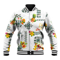Hawaiian Quilts Baseball Jacket Tropical Fruits and Plants LT03 Unisex White - Polynesian Pride