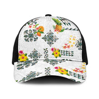 Hawaiian Quilts Baseball Net Cap Tropical Fruits and Plants LT03 One Size Black White - Polynesian Pride