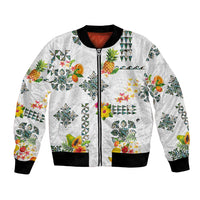Hawaiian Quilts Bomber Jacket Tropical Fruits and Plants LT03 Unisex White - Polynesian Pride