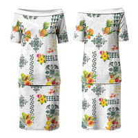 Hawaiian Quilts Family Matching Puletasi and Hawaiian Shirt Tropical Fruits and Plants LT03 Mom's Dress White - Polynesian Pride