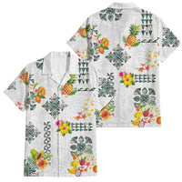 Hawaiian Quilts Family Matching Puletasi and Hawaiian Shirt Tropical Fruits and Plants LT03 Dad's Shirt - Short Sleeve White - Polynesian Pride