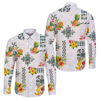 Hawaiian Quilts Family Matching Puletasi and Hawaiian Shirt Tropical Fruits and Plants LT03 Dad's Shirt - Long Sleeve White - Polynesian Pride