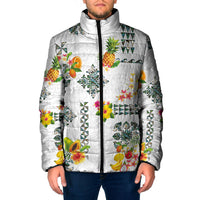 Hawaiian Quilts Padded Jacket Tropical Fruits and Plants LT03 Men White - Polynesian Pride