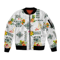 Hawaiian Quilts Sleeve Zip Bomber Jacket Tropical Fruits and Plants LT03 Unisex White - Polynesian Pride