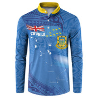 Tuvalu Heritage Button Sweatshirt Map of the Islands and Polynesia Pattern LT03 Blue - Polynesian Pride