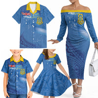 Tuvalu Heritage Family Matching Off The Shoulder Long Sleeve Dress and Hawaiian Shirt Map of the Islands and Polynesia Pattern LT03 - Polynesian Pride