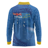 Tuvalu Heritage Long Sleeve Polo Shirt Map of the Islands and Polynesia Pattern LT03 - Polynesian Pride