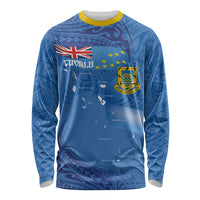 Tuvalu Heritage Long Sleeve Shirt Map of the Islands and Polynesia Pattern LT03 Unisex Blue - Polynesian Pride