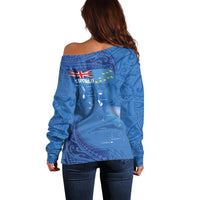Tuvalu Heritage Off Shoulder Sweater Map of the Islands and Polynesia Pattern LT03 - Polynesian Pride