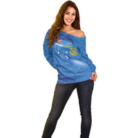 Tuvalu Heritage Off Shoulder Sweater Map of the Islands and Polynesia Pattern LT03 - Polynesian Pride