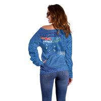 Tuvalu Heritage Off Shoulder Sweater Map of the Islands and Polynesia Pattern LT03 - Polynesian Pride