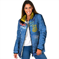 Tuvalu Heritage Padded Jacket Map of the Islands and Polynesia Pattern LT03 Women Blue - Polynesian Pride