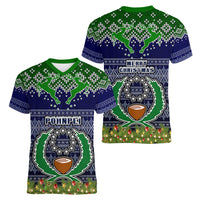 pohnpei-state-christmas-women-v-neck-t-shirt-coat-of-arms-beautiful-merry-xmas-snowflake