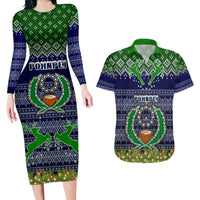 Personalised Pohnpei State Christmas Couples Matching Long Sleeve Bodycon Dress and Hawaiian Shirt Coat of Arms Beautiful Merry Xmas Snowflake LT03 Blue - Polynesian Pride