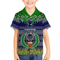 Personalised Pohnpei State Christmas Family Matching Off Shoulder Maxi Dress and Hawaiian Shirt Coat of Arms Beautiful Merry Xmas Snowflake LT03 Son's Shirt Blue - Polynesian Pride