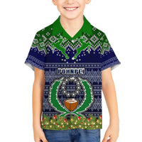 Personalised Pohnpei State Christmas Family Matching Short Sleeve Bodycon Dress and Hawaiian Shirt Coat of Arms Beautiful Merry Xmas Snowflake LT03 Son's Shirt Blue - Polynesian Pride