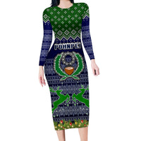 Personalised Pohnpei State Christmas Long Sleeve Bodycon Dress Coat of Arms Beautiful Merry Xmas Snowflake LT03 Long Dress Blue - Polynesian Pride