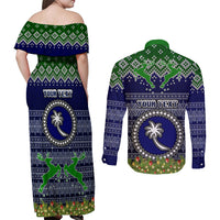 Personalised Chuuk State Christmas Couples Matching Off Shoulder Maxi Dress and Long Sleeve Button Shirts Coat of Arms Beautiful Merry Xmas Snowflake LT03 - Polynesian Pride