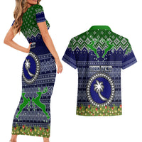 Personalised Chuuk State Christmas Couples Matching Short Sleeve Bodycon Dress and Hawaiian Shirt Coat of Arms Beautiful Merry Xmas Snowflake LT03 - Polynesian Pride