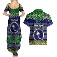 Personalised Chuuk State Christmas Couples Matching Summer Maxi Dress and Hawaiian Shirt Coat of Arms Beautiful Merry Xmas Snowflake LT03 - Polynesian Pride