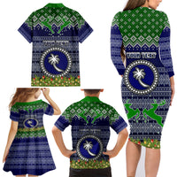 Personalised Chuuk State Christmas Family Matching Long Sleeve Bodycon Dress and Hawaiian Shirt Coat of Arms Beautiful Merry Xmas Snowflake LT03 - Polynesian Pride