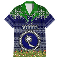 Personalised Chuuk State Christmas Family Matching Long Sleeve Bodycon Dress and Hawaiian Shirt Coat of Arms Beautiful Merry Xmas Snowflake LT03 Dad's Shirt - Short Sleeve Blue - Polynesian Pride