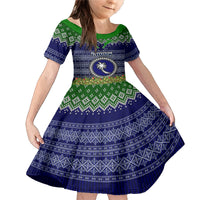 Personalised Chuuk State Christmas Family Matching Mermaid Dress and Hawaiian Shirt Coat of Arms Beautiful Merry Xmas Snowflake LT03 Daughter's Dress Blue - Polynesian Pride