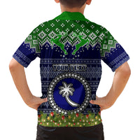 Personalised Chuuk State Christmas Family Matching Off Shoulder Long Sleeve Dress and Hawaiian Shirt Coat of Arms Beautiful Merry Xmas Snowflake LT03 - Polynesian Pride