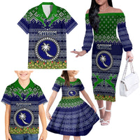 Personalised Chuuk State Christmas Family Matching Off Shoulder Long Sleeve Dress and Hawaiian Shirt Coat of Arms Beautiful Merry Xmas Snowflake LT03 - Polynesian Pride