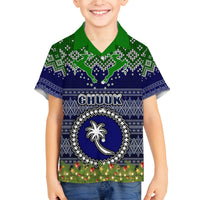 Personalised Chuuk State Christmas Family Matching Off Shoulder Maxi Dress and Hawaiian Shirt Coat of Arms Beautiful Merry Xmas Snowflake LT03 Son's Shirt Blue - Polynesian Pride