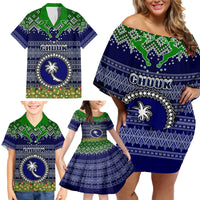 Personalised Chuuk State Christmas Family Matching Off Shoulder Short Dress and Hawaiian Shirt Coat of Arms Beautiful Merry Xmas Snowflake LT03 - Polynesian Pride