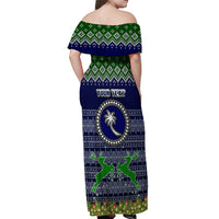 Personalised Chuuk State Christmas Off Shoulder Maxi Dress Coat of Arms Beautiful Merry Xmas Snowflake LT03 - Polynesian Pride