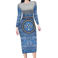 Kosrae Christmas Long Sleeve Bodycon Dress Coat of Arms Beautiful Merry Xmas Snowflake LT03 Long Dress Blue - Polynesian Pride