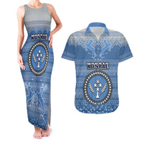 Personalised Kosrae Christmas Couples Matching Tank Maxi Dress and Hawaiian Shirt Coat of Arms Beautiful Merry Xmas Snowflake LT03 Blue - Polynesian Pride