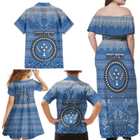 Personalised Kosrae Christmas Family Matching Off Shoulder Maxi Dress and Hawaiian Shirt Coat of Arms Beautiful Merry Xmas Snowflake LT03 - Polynesian Pride