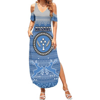 Personalised Kosrae Christmas Family Matching Summer Maxi Dress and Hawaiian Shirt Coat of Arms Beautiful Merry Xmas Snowflake LT03 Mom's Dress Blue - Polynesian Pride