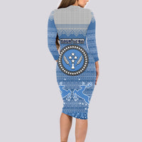 Personalised Kosrae Christmas Long Sleeve Bodycon Dress Coat of Arms Beautiful Merry Xmas Snowflake LT03 - Polynesian Pride