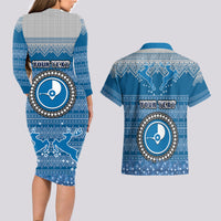 Personalised Yap Christmas Couples Matching Long Sleeve Bodycon Dress and Hawaiian Shirt Coat of Arms Beautiful Merry Xmas Snowflake LT03 - Polynesian Pride