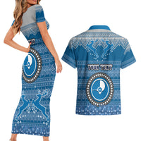 Personalised Yap Christmas Couples Matching Short Sleeve Bodycon Dress and Hawaiian Shirt Coat of Arms Beautiful Merry Xmas Snowflake LT03 - Polynesian Pride